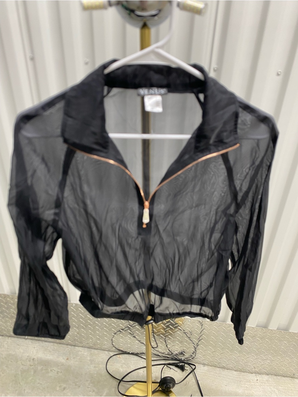 VENUS Black Sheer Zip-Front Lightweight Long Sleeve Top